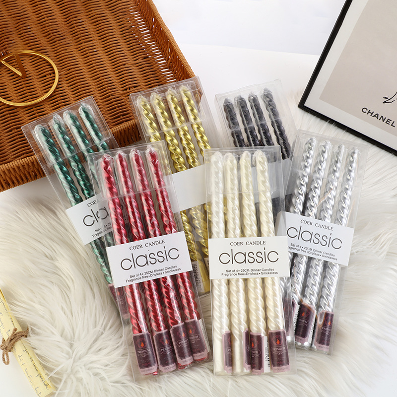 Silk Candle - Bougies de chandelier filetées colorées à